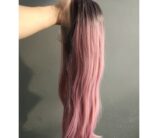 Front Lace Wig Long Straight Hair Female Middle Gradient Ombre Green Chemical Fiber Hood - Image 5