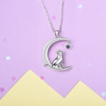 925 Silver Moon Cat Necklace Clavicle Chain Female Simple Korean Trendy Topaz Pendant - Image 4