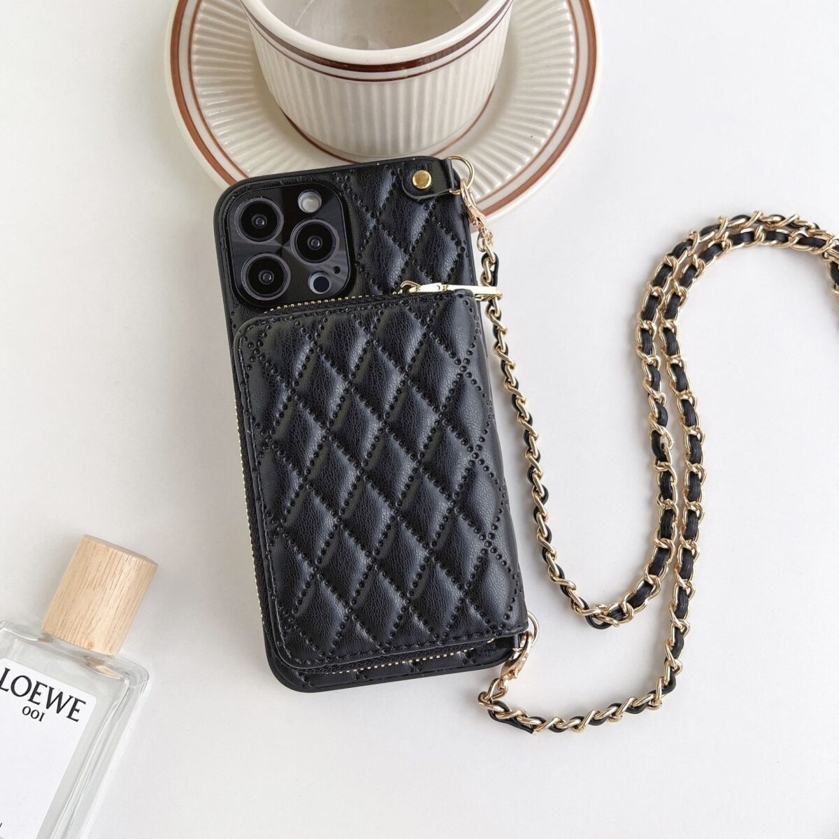 Crossbody Card Insert Case Luxury Rhombus Lamb Skin - Image 8