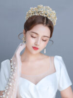Golden Yellow Diamond Pearl Crown Hair Ornament - Image 3