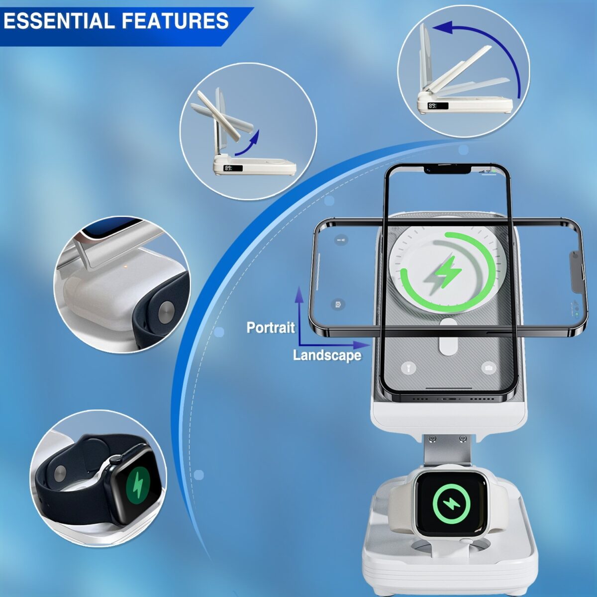 Three-in-one Magsafe Wireless Fast Charging Folding Mobile Phone Magnetic Bracket Vertical Power Bank - Image 8