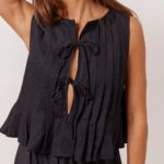 Spring And Summer New Lace-up Cotton And Linen Women's Shirt - Image 7