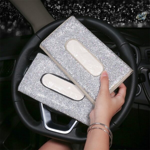 Crystal PU Leather Universal Hanging Style Sun Visor Car Tissue Box