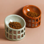 Ceramic High-foot Oblique Neck Pet Bowl - Image 3