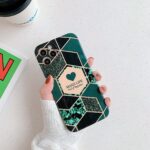Geometric love stitching marble phone case