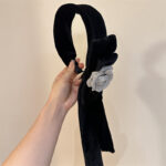 Hair Accessories Velvet Streamer Headband Wide Butterfly Camellia Lady Western Style - Image 5