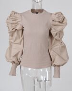 Puff Sleeve Patchwork Top Women - Image 3