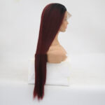Burgundy Trellis With Long Straight Hair Chemical Fiber Headgear - Image 3