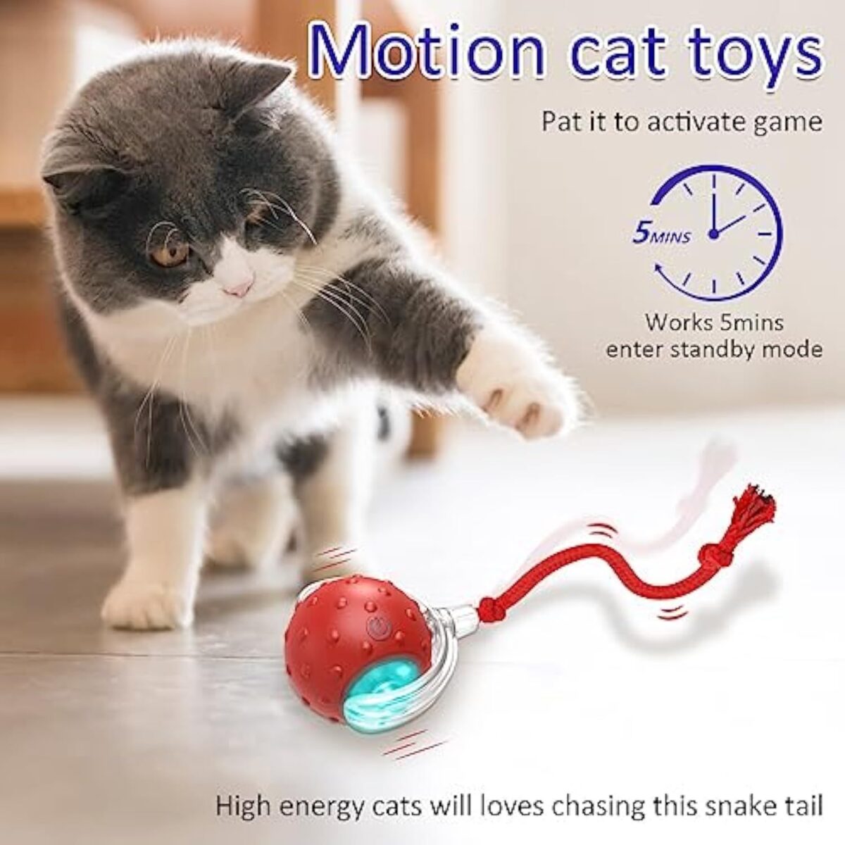 Cat Toys Interactive With Motion Activated And Chirping Rolling Super Fast On Carpet Happy Party Game With Kittens - Red - Image 2