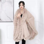Artificial Rex Rabbit Wool Cape Shawl Women's Oversized Knit Woolen Cardigan Baggy Coat - Image 5