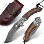 Outdoor Survival Camping Damascus Steel Folding Knife - Image 5