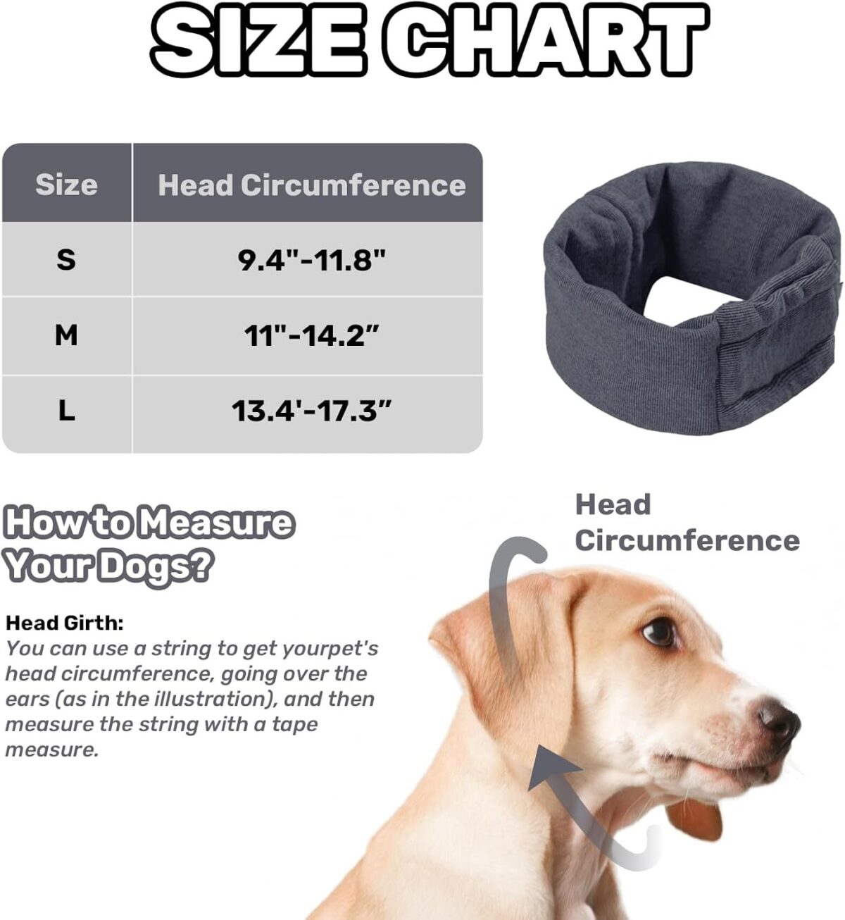 Dog Calming Hoodie No Flap Shake Ear Wraps For Dogs Adjustable Dog Ear Muffs For Noise Protection, Ear Wrap Head Cover For Dog Head Warp Anxiety Relief, Hematoma, Grooming And Force Drying - Image 3