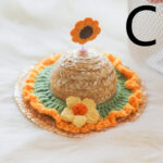 Pet Cute Knitted Straw Hat Flower Hat Cat Dog Photo Props - Image 3