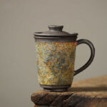 Japanese Style Rock Mine Office Hand-made Ceramic Tea Cup With Lid - Image 5