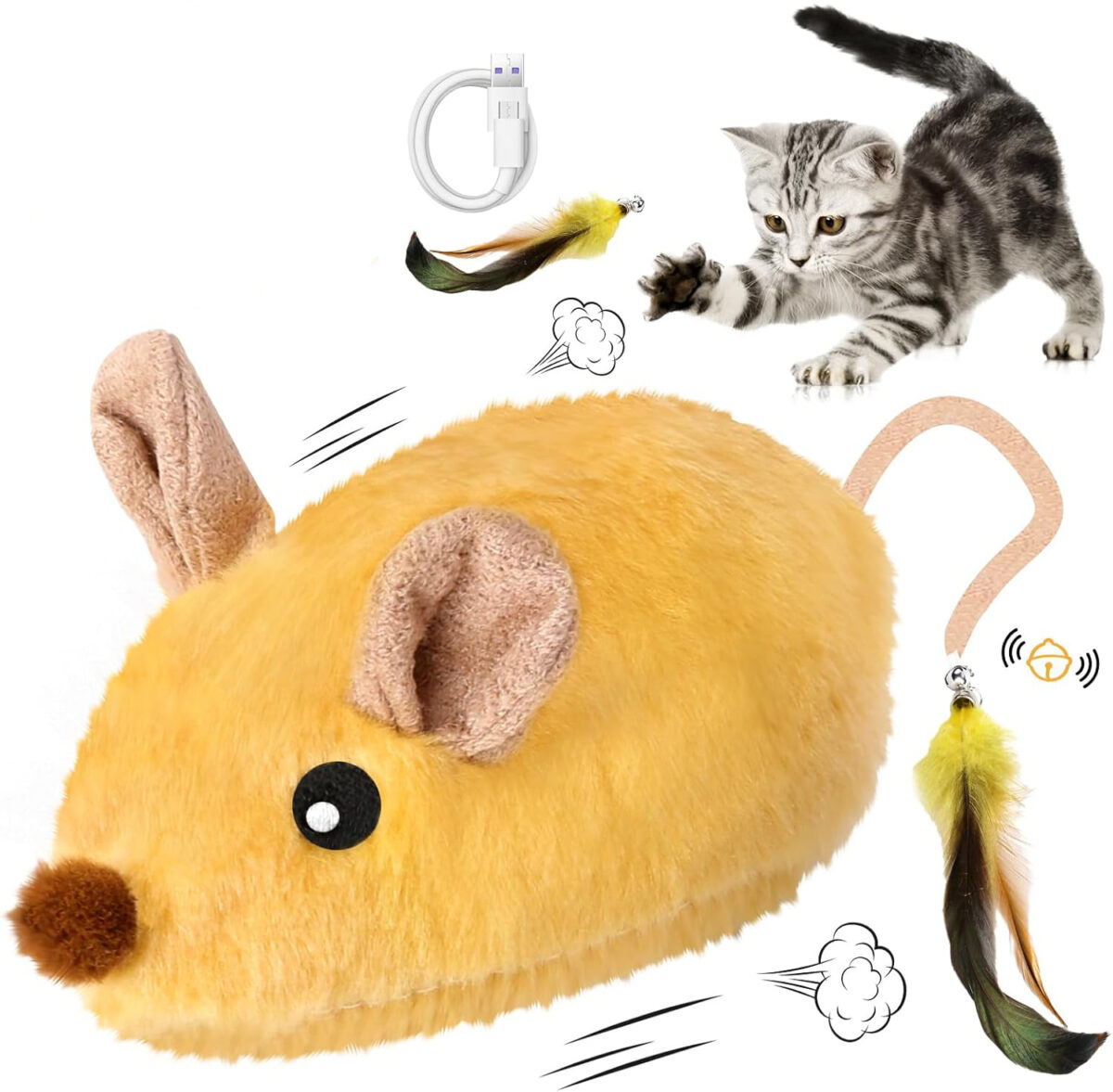 Interactive Cat Toys Mouse For Indoor Cats Rechargeable LED Cat Mouse Toy Feather Bell Tail Lifelike Electric Automatic Moving Mouse Cat Toy For All Breeds Cat Boredom Exercise - Image 1
