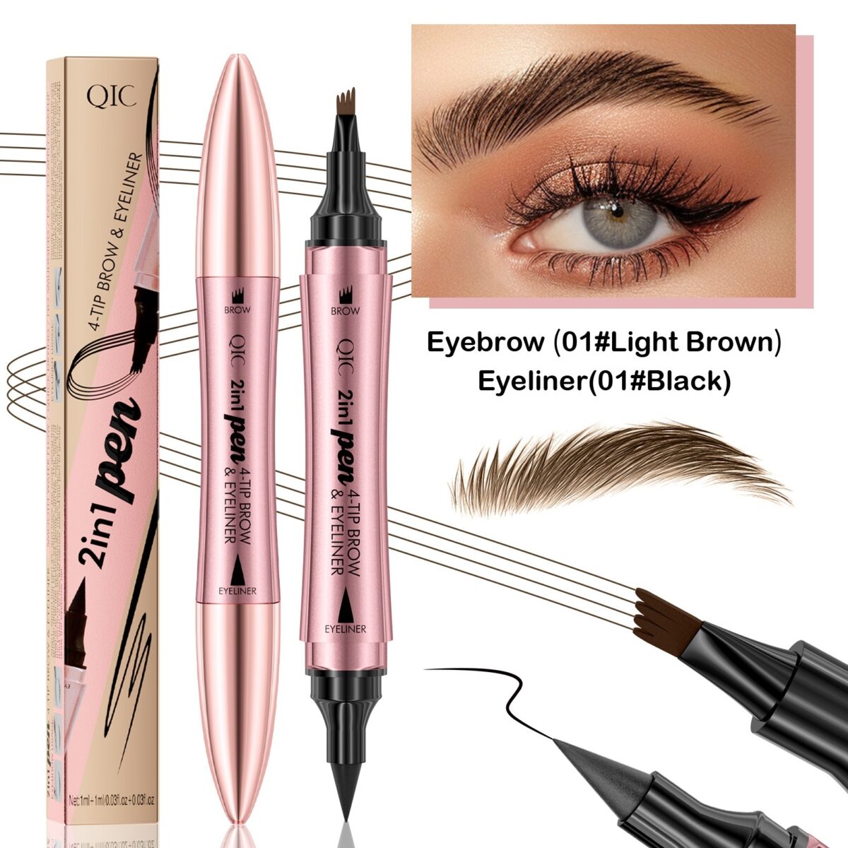 Double-headed 3D Micro-carved Liquid Four-fork Eyebrow Pencil Eyeliner 2-in-one Dual-purpose Eye - Image 4