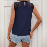 Lace Stitching Sleeveless Half Collar Top Women - Image 4