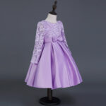 Carisa Europe and America autumn and winter children's dress princess dress long sleeve flower girl dress female purple lace costumes wholesale - Image 3