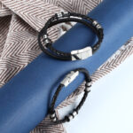 Stainless Steel Woven Leather String Couple Bracelet - Image 2