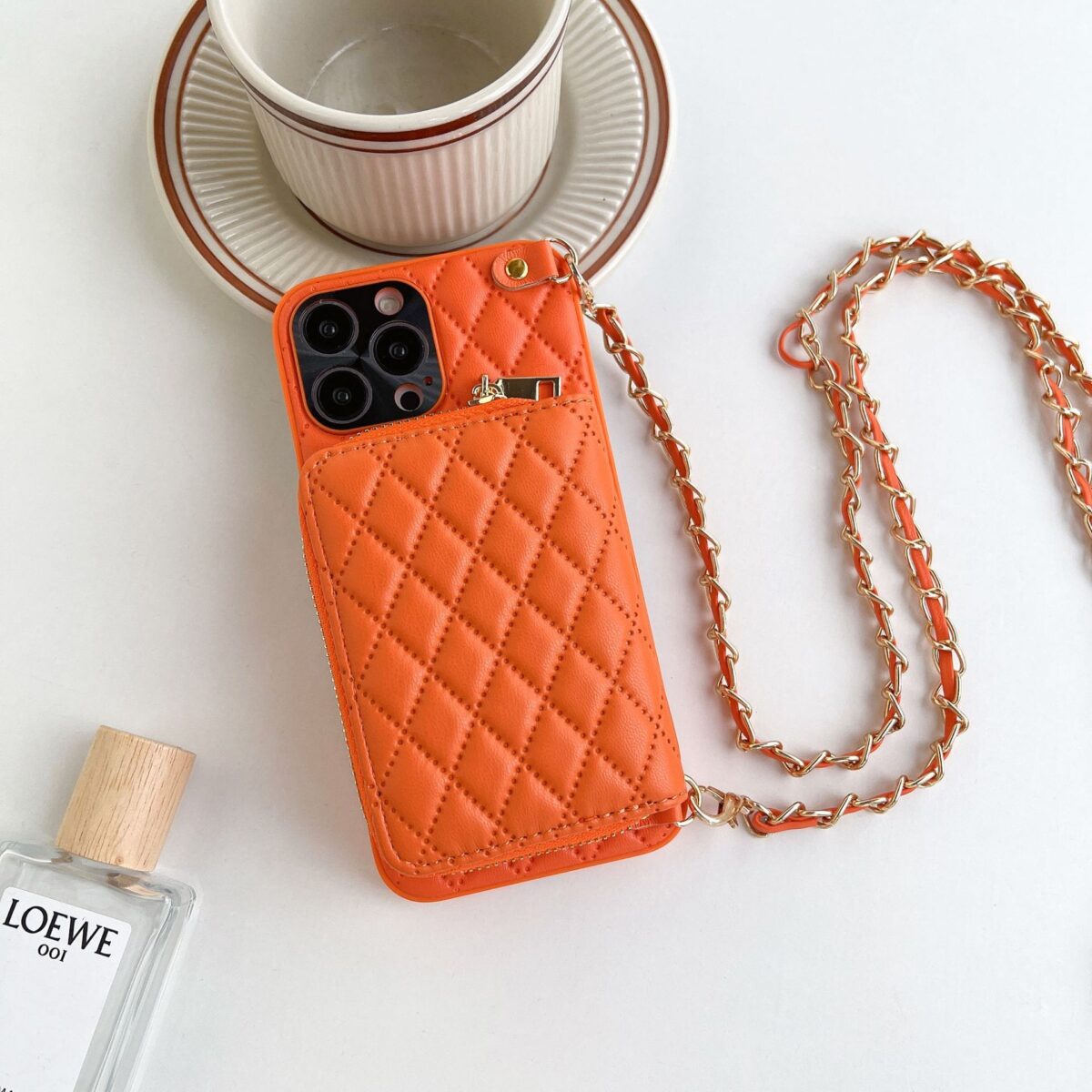 Crossbody Card Insert Case Luxury Rhombus Lamb Skin - Image 9