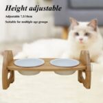 Pet Bowl Ceramic Double Bowl Wooden Stand Neck Protection Dog Cat Food Basin Height Adjustable Tilt Separate Bowls Pet Accessori - Image 4