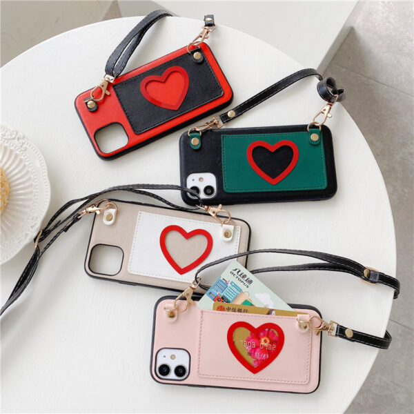 Mobile Phone Shell Love Coin Purse Leather Diagonal Rope  Protective Cover
