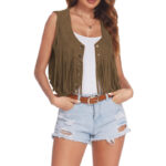 Vest Women's Suede Short Tassel Cardigan Sleeveless Retro - Image 4