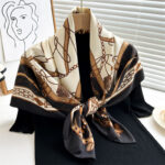 European And American 90cm Printed Large Kerchief Ring Chain Scarf Twill Silk Scarf - Image 2