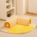 2 In 1 Dog Cat Bed Tunnel Cute Fan Shaped Pet Bed Funny Plush Plaid - Image 2