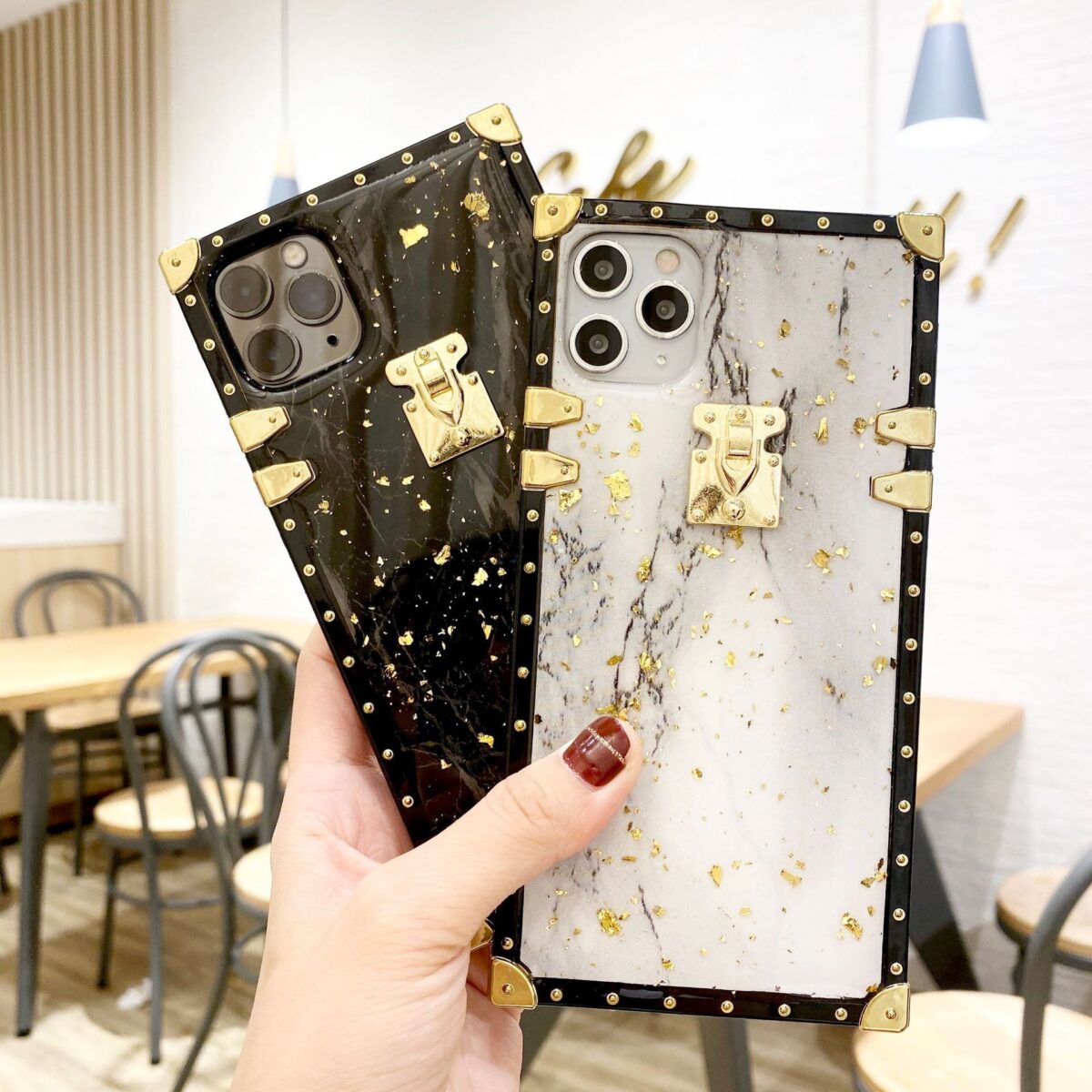 Compatible with Apple , Marbled Gold Foil Epoxy Phone Case - Image 2