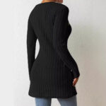 Square Collar Irregular Knitted Top With Button Design Fashion Solid Long-sleeved Long Top For Women Clothing - Image 3
