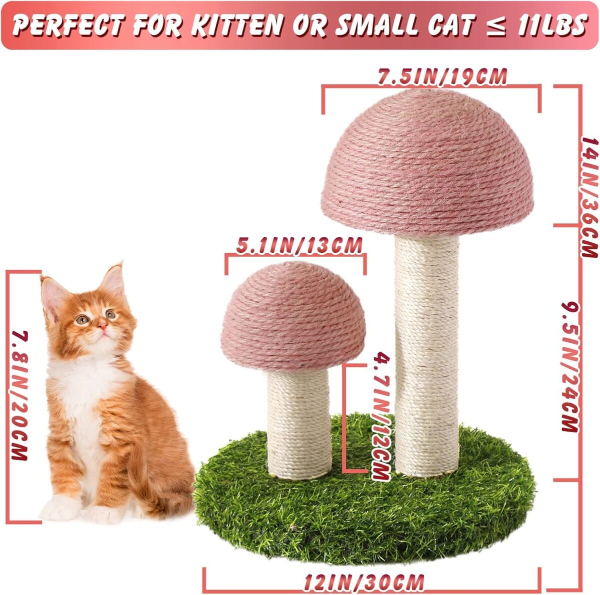 Cat Scratching Post Mushroom Cat Scratcher Featuring With Natural Sisal Caps Scratch Pole And Sturdy Base For Kittens & Small Cats - Image 2