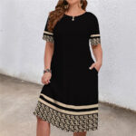 Comfortable Round Neck Fashion Elegant Contrast Color Short Sleeve Dress - Image 3