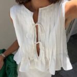 Spring And Summer New Lace-up Cotton And Linen Women's Shirt - Image 2