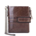 Anti-theft Swiping Wallet Genuine Leather Multifunctional Buckle Zipper Vintage Crazy Horse Leather Men's Bag Leisure Coin Purse - Image 3