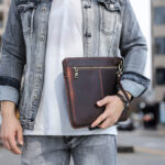 Retro Crazy Horse Leather Notebook Zipper Computer Bag