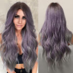 High Temperature Silk Medium Curly Hair Purple Mixed Color Women's Wig - Image 2