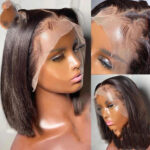 Short Bob Wig Bone Straight 13x4 Transparent Lace Front Wigs - Image 4