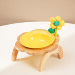 Cat Food Bowl With Wood Holder Stand Flower Shaped Ceramic Food Dish Water Bowl Cat Feeding Drinking Plates Multi Color - Image 4