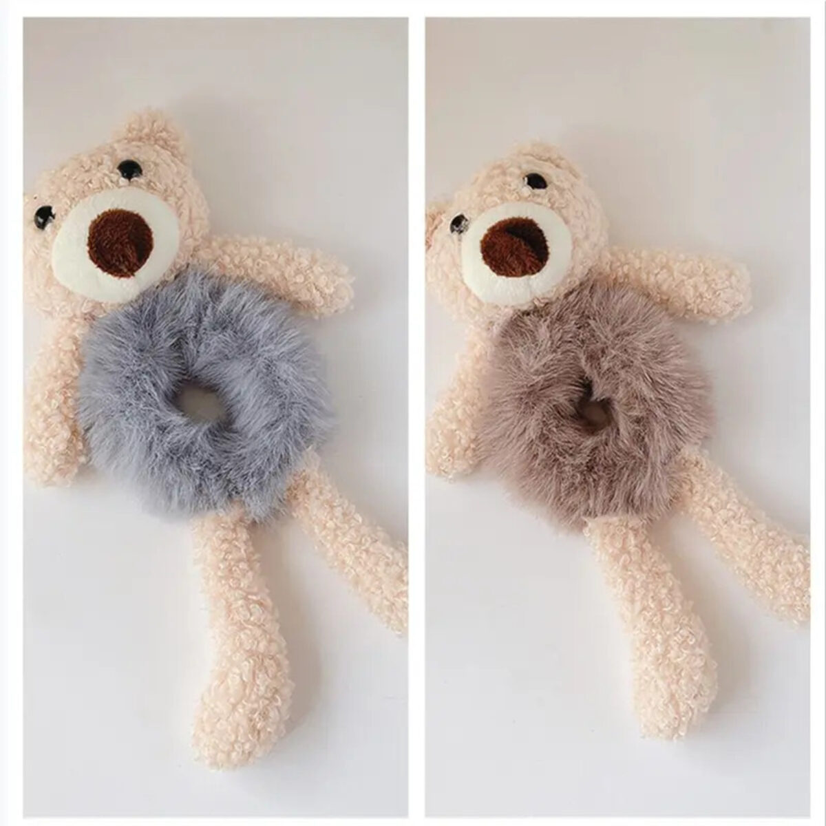 Girls Lovely Scrunchies Cute Bear Hair Band Rabbit Fur Hair Rope Soft Warm Rubber Band Pretty Hair Accessories - Image 8
