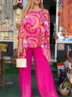 Summer New Colorful Chiffon Suit Casual Round Neck Printed Two-piece Suit - Image 10