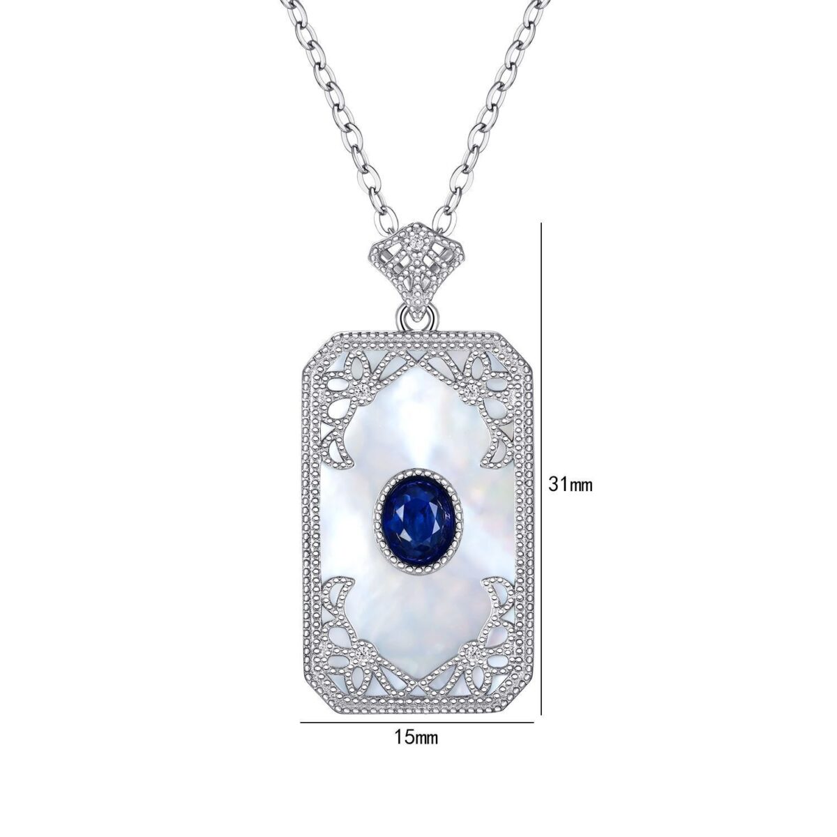Natural Mother Shell Pendant 925 Silver Inlaid Sapphire Necklace - Image 5