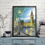Night view of London bell tower with cross stitch - Image 3