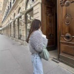 Wool Light Gray Round Neck French Artificial Fur Short Coat - Image 3