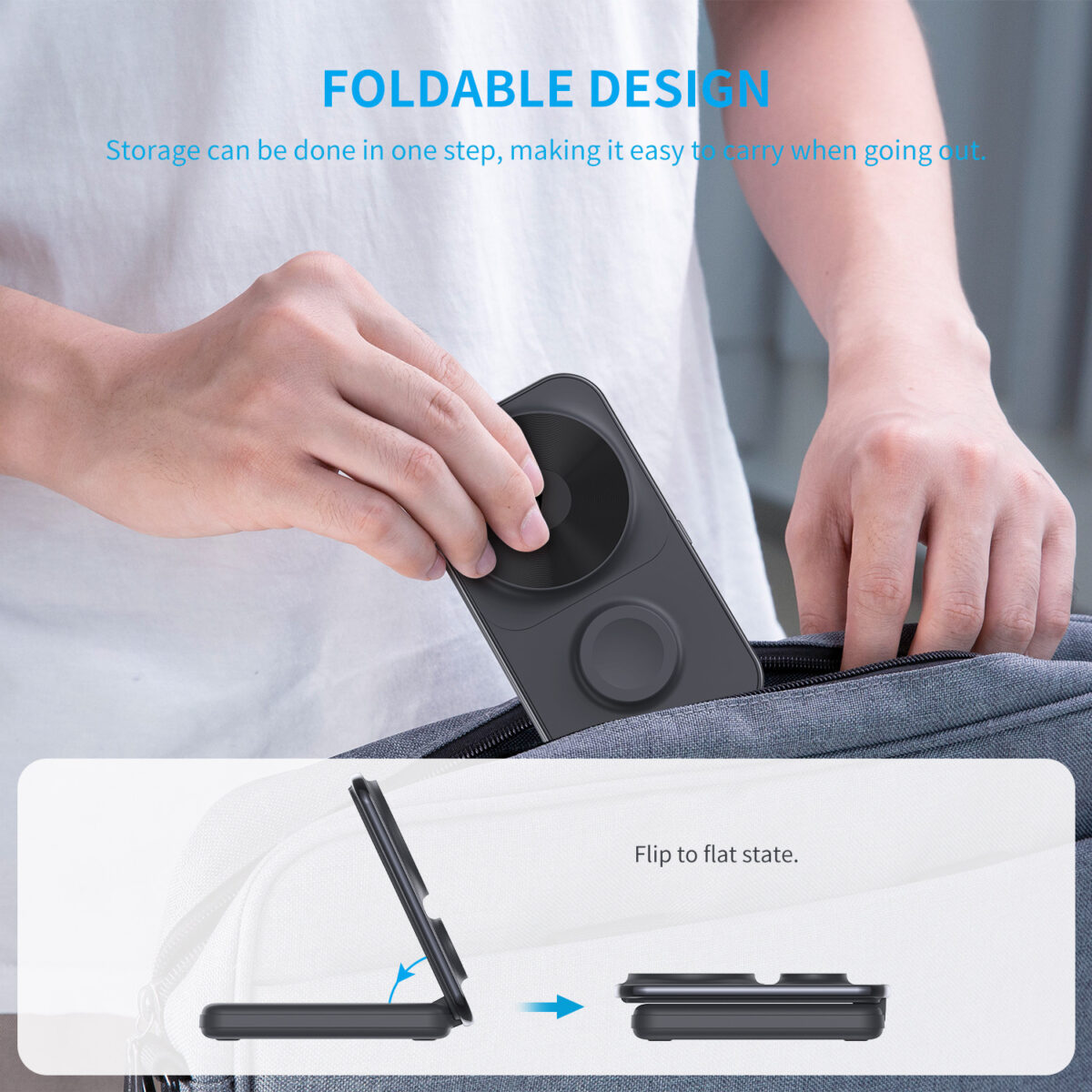 Folding With Cable 8000mAh Wireless Magnetic Power Bank - Image 3