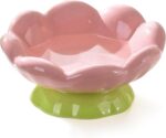 Ceramic Raised Cat Bowl Shallow Wide, Anti-Vomiting And Whisker Fatigue, Non-Slip, Tilted Cute Flower Cat Food And Water Bowls For Indoor Cats, Pink - Image 4