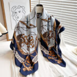 European And American 90cm Printed Large Kerchief Ring Chain Scarf Twill Silk Scarf - Image 3