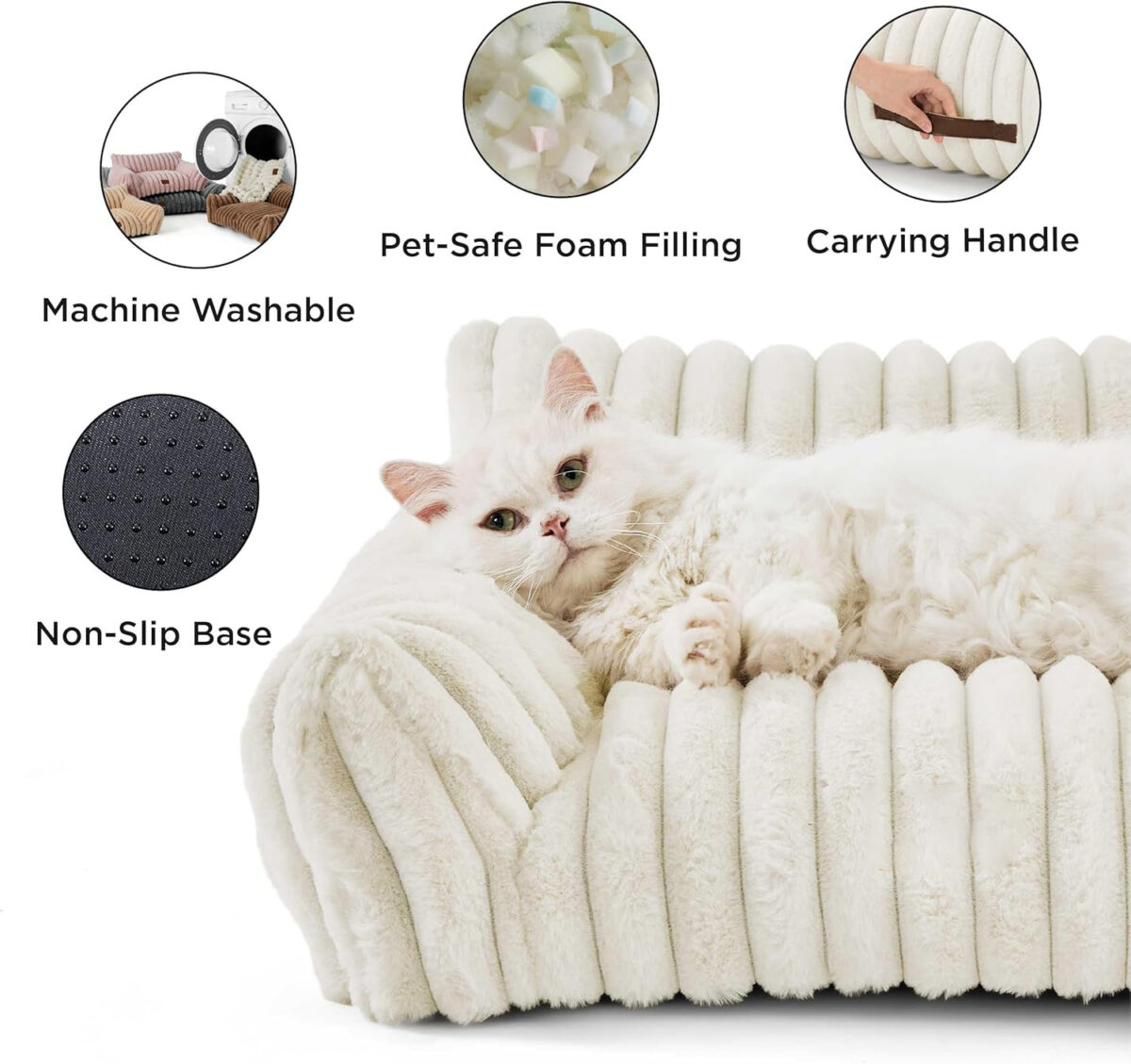 Bedsure Cute Cat Couch For Pets - Fluffy Cat Sofa With Premium Soft Corduroy Fleece Fuzzy Cat Couch Bed With Cover Supportive Cat Chair For Indoor Cats - Image 10