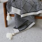Retro Single Lunch Break Black And White Geometric Knit Blanket - Image 4