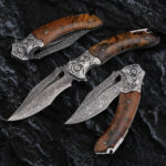 Outdoor Survival Camping Damascus Steel Folding Knife - Image 2